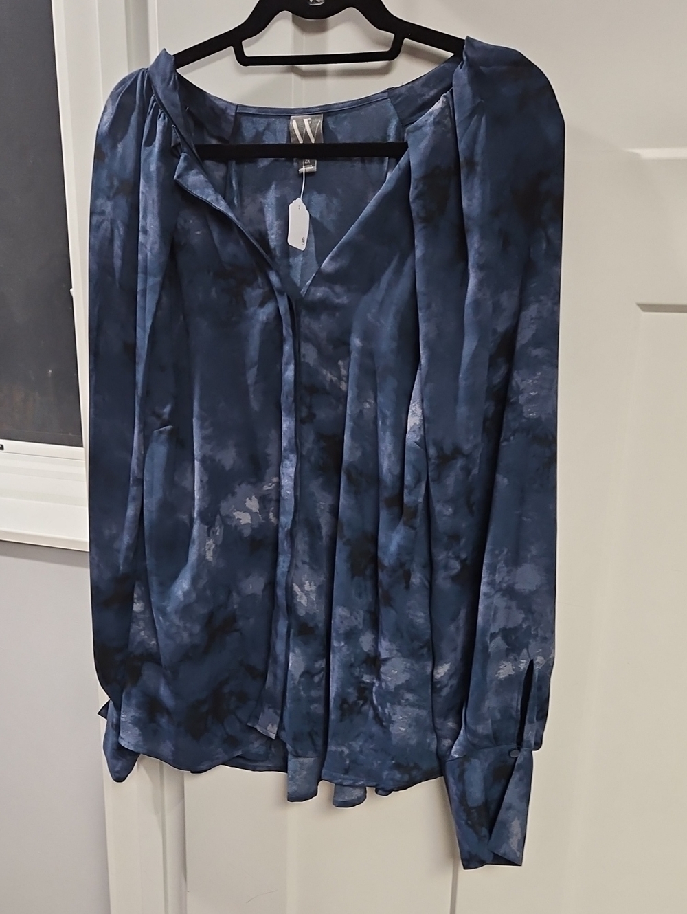 Worthington Blue Tie-Dye Satin Blouse